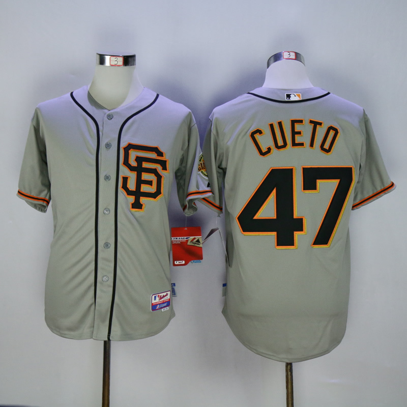 Men San Francisco Giants #47 Cueto Grey SF MLB Jerseys